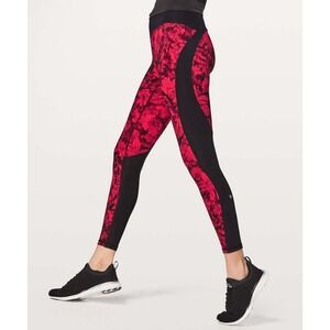 LULULEMON Train Times 7/8 Pant Blocked 25"‎ Red Black Floral SARB/BLK Size 8